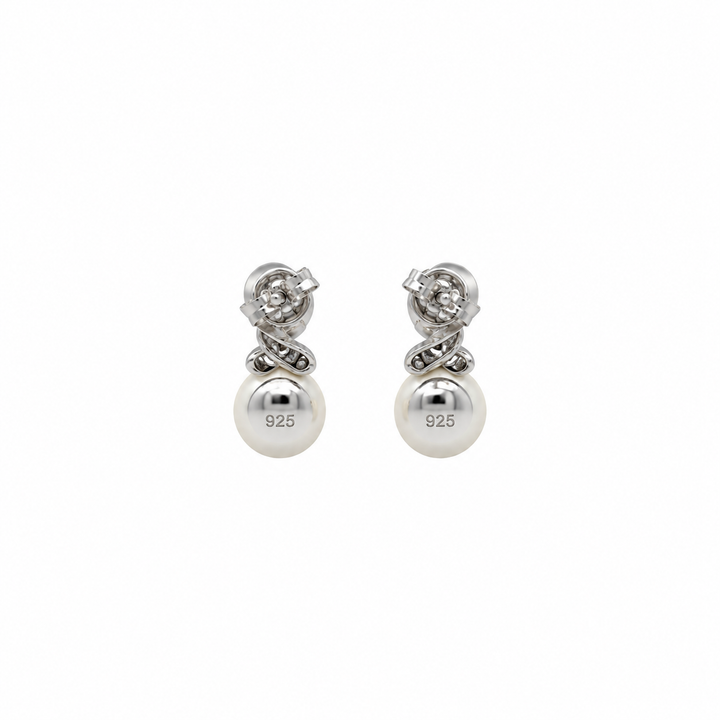 Pearl and  0.03 Ctw Lab Grown Diamond Earring in 925 Platinum Plated