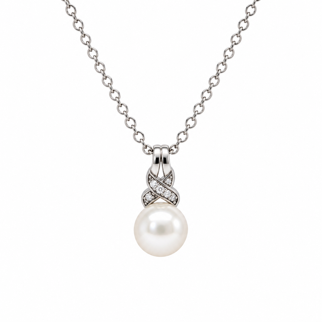 Pearl and  0.03 Ctw Lab Grown Diamond Pendant in 925 Platinum Plated