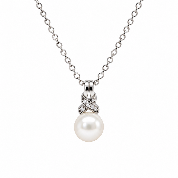 Pearl and  0.03 Ctw Lab Grown Diamond Pendant in 925 Platinum Plated