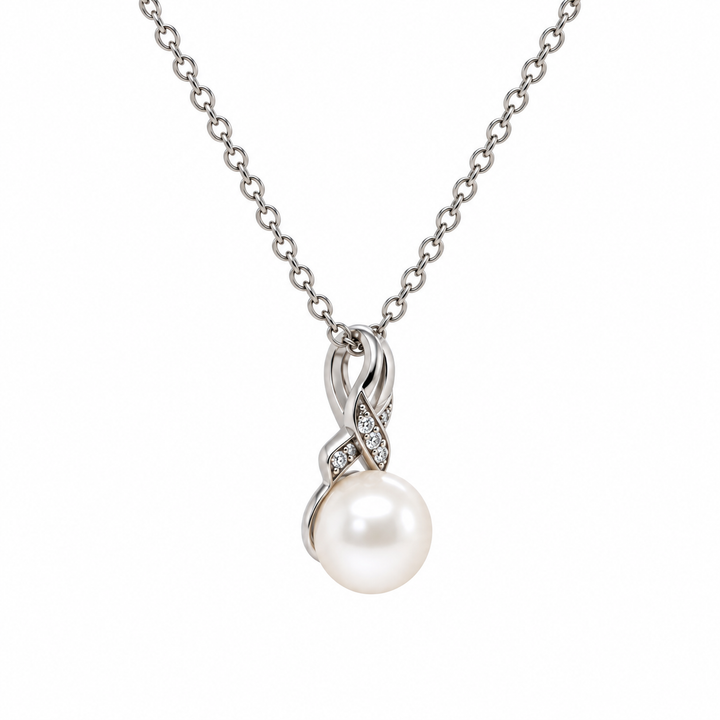 Pearl and  0.03 Ctw Lab Grown Diamond Pendant in 925 Platinum Plated