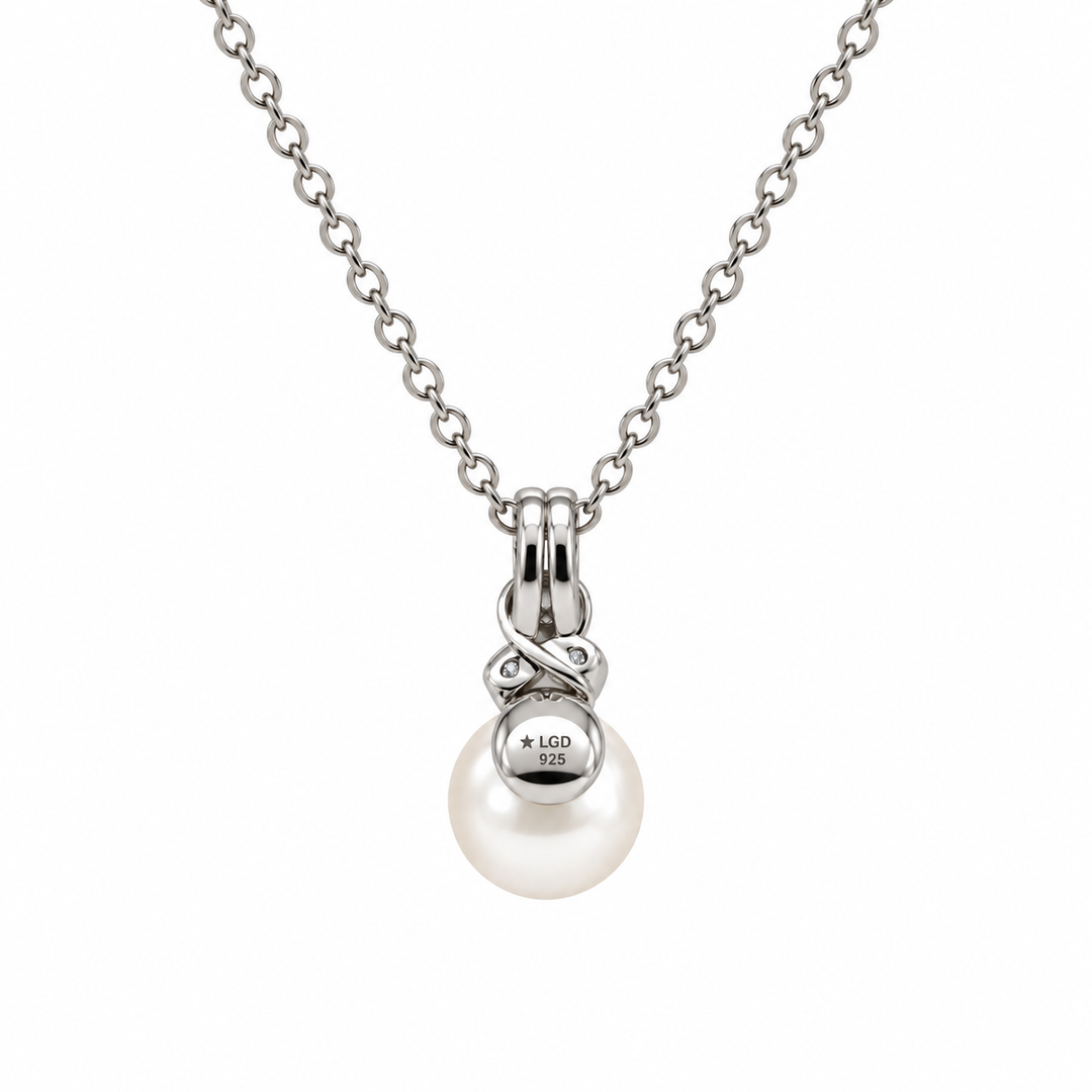 Pearl and  0.03 Ctw Lab Grown Diamond Pendant in 925 Platinum Plated