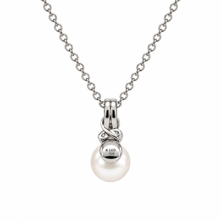 Pearl and  0.03 Ctw Lab Grown Diamond Pendant in 925 Platinum Plated