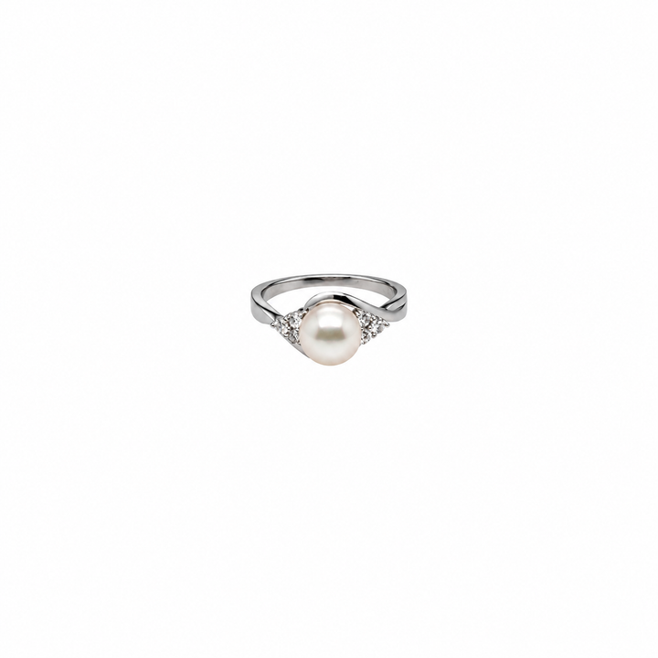 Pearl and  0.18 Ctw Lab Grown Diamond Ring in 925 Platinum Plated