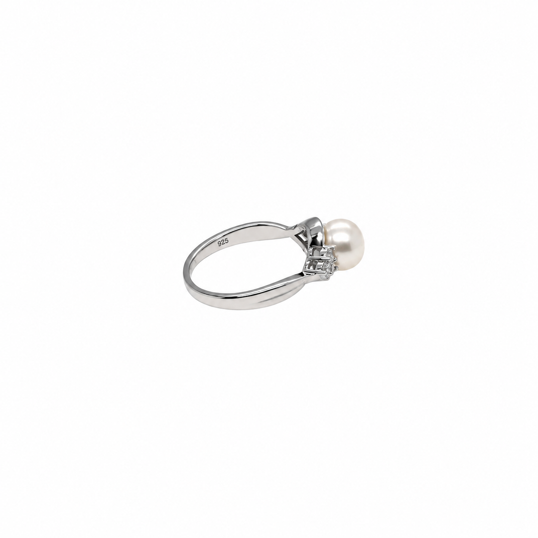 Pearl and  0.18 Ctw Lab Grown Diamond Ring in 925 Platinum Plated