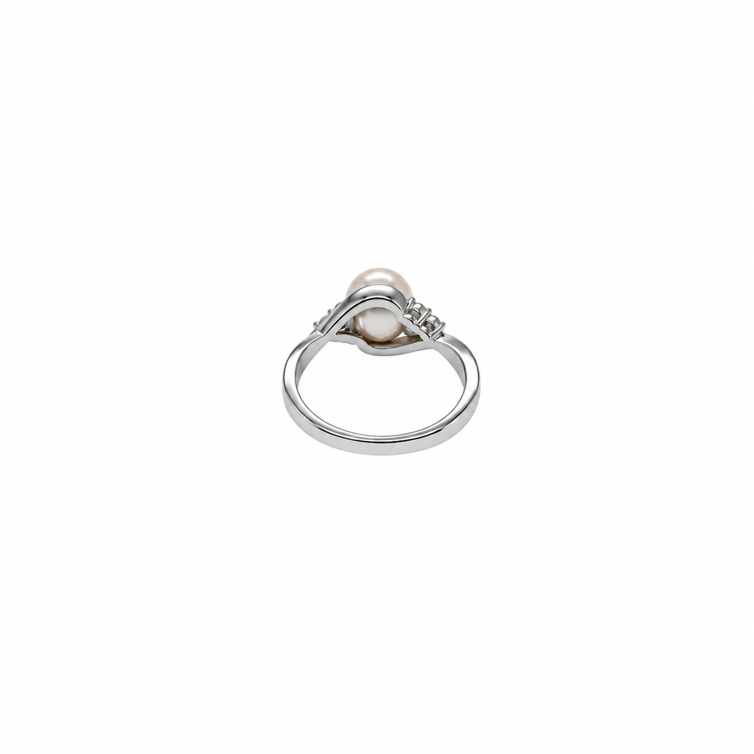 Pearl and  0.18 Ctw Lab Grown Diamond Ring in 925 Platinum Plated