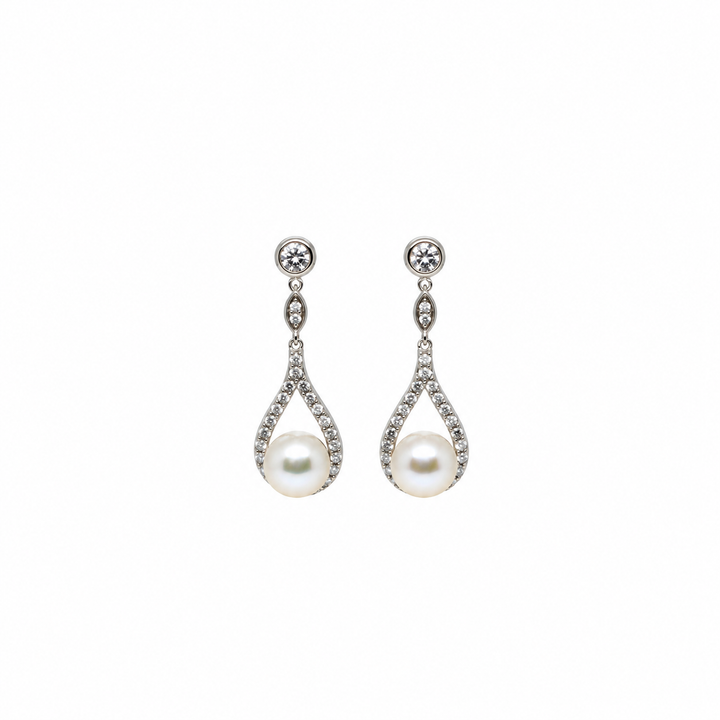 Pearl and  0.59 Ctw Lab Grown Diamond Earring in 925 Platinum Plated