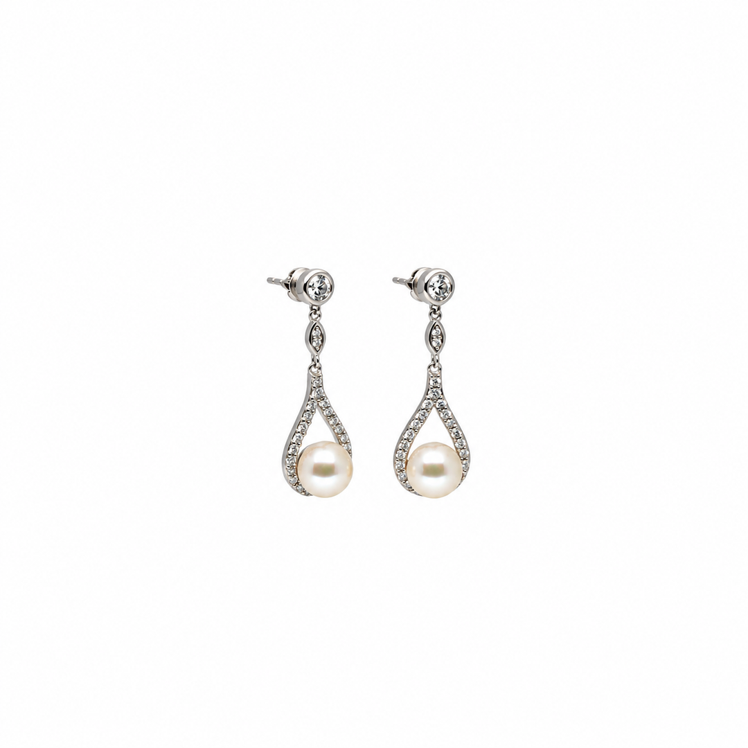 Pearl and  0.59 Ctw Lab Grown Diamond Earring in 925 Platinum Plated