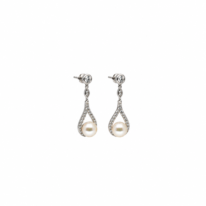 Pearl and  0.59 Ctw Lab Grown Diamond Earring in 925 Platinum Plated