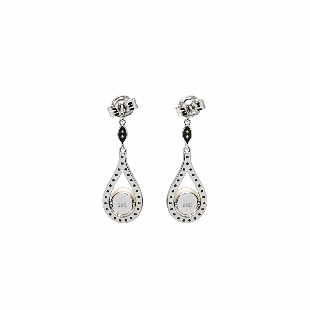 Pearl and  0.59 Ctw Lab Grown Diamond Earring in 925 Platinum Plated