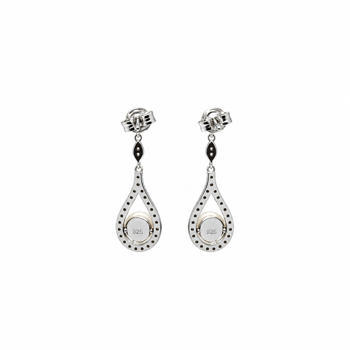 Pearl and  0.59 Ctw Lab Grown Diamond Earring in 925 Platinum Plated