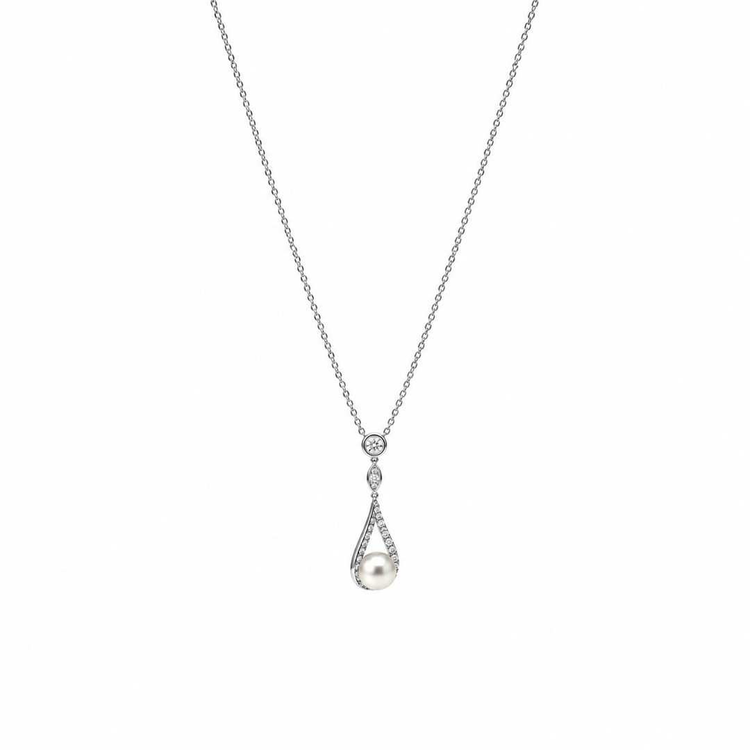 Pearl and  0.55 Ctw Lab Grown Diamond Pendant in 925 Platinum Plated