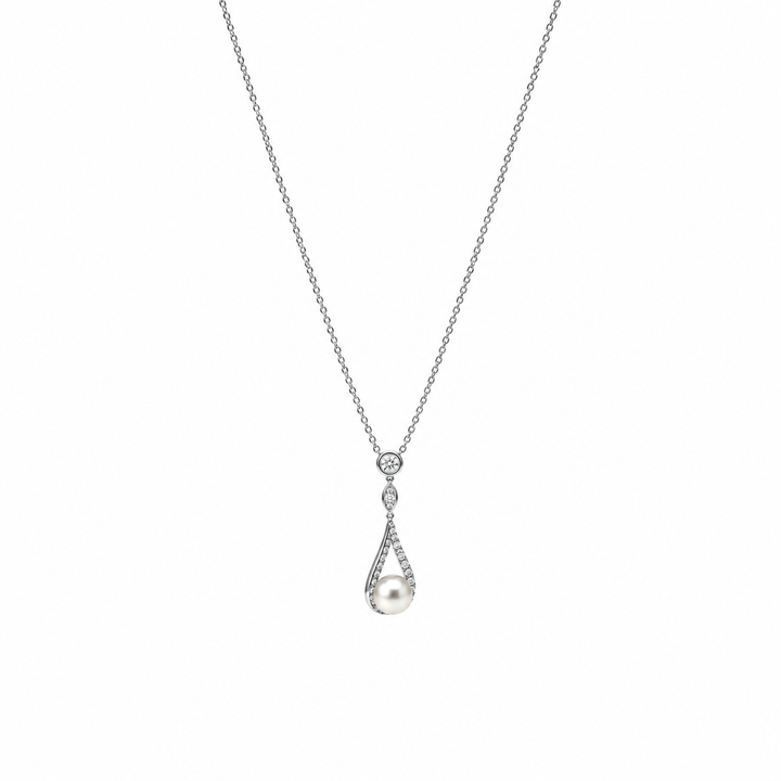 Pearl and  0.55 Ctw Lab Grown Diamond Pendant in 925 Platinum Plated