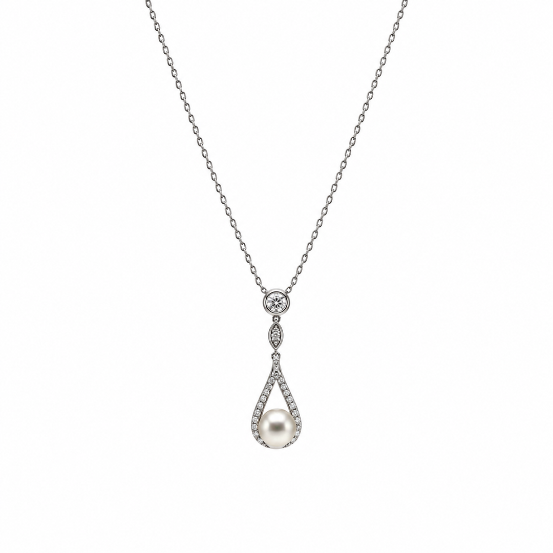 Pearl and  0.55 Ctw Lab Grown Diamond Pendant in 925 Platinum Plated