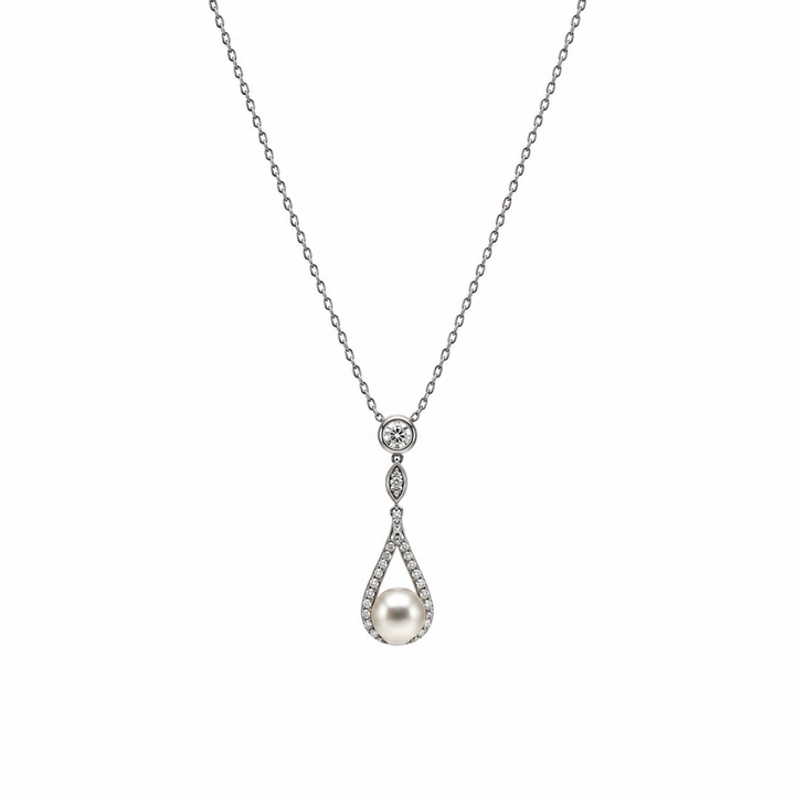 Pearl and  0.55 Ctw Lab Grown Diamond Pendant in 925 Platinum Plated