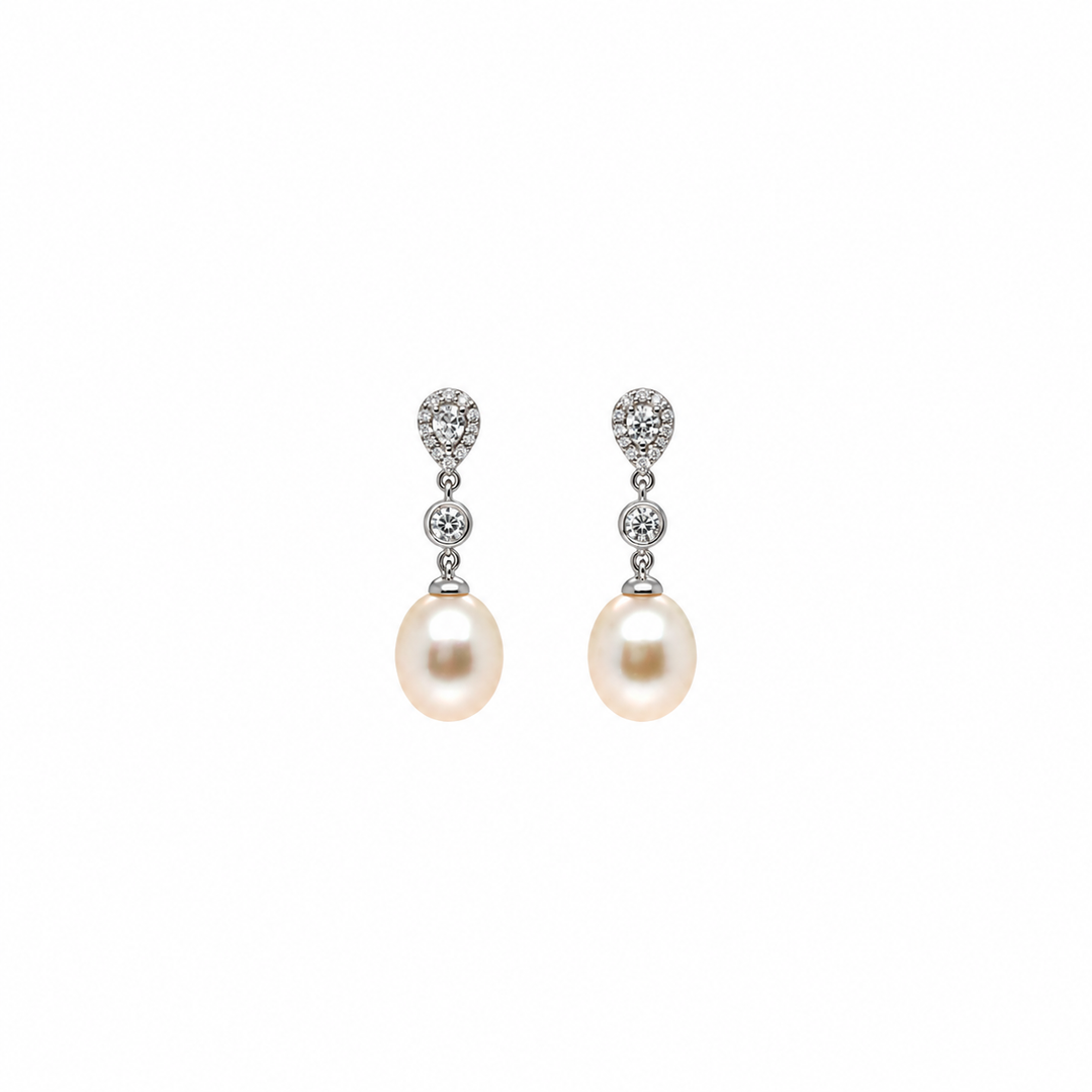 Pearl and  0.15 Ctw Lab Grown Diamond Earring in 925 Platinum Plated