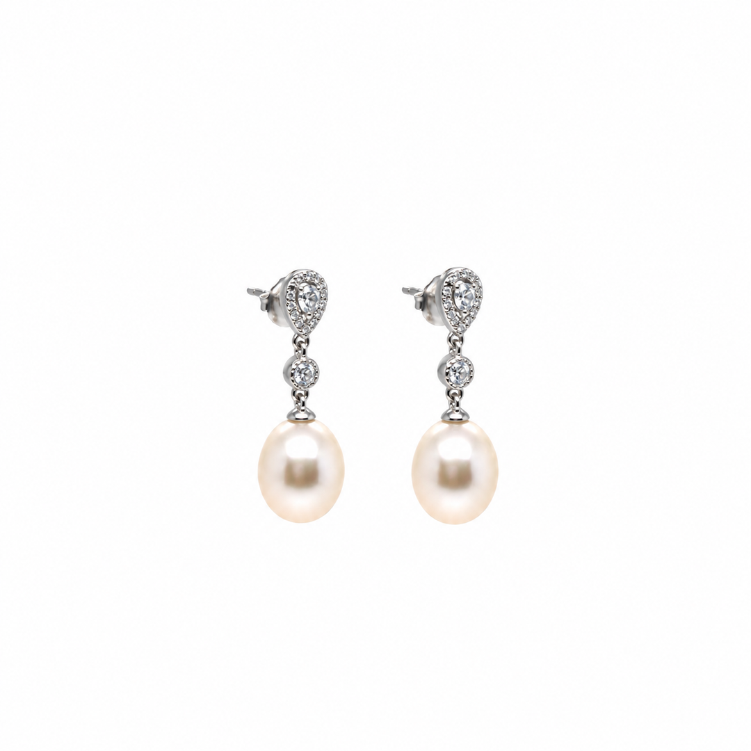 Pearl and  0.15 Ctw Lab Grown Diamond Earring in 925 Platinum Plated