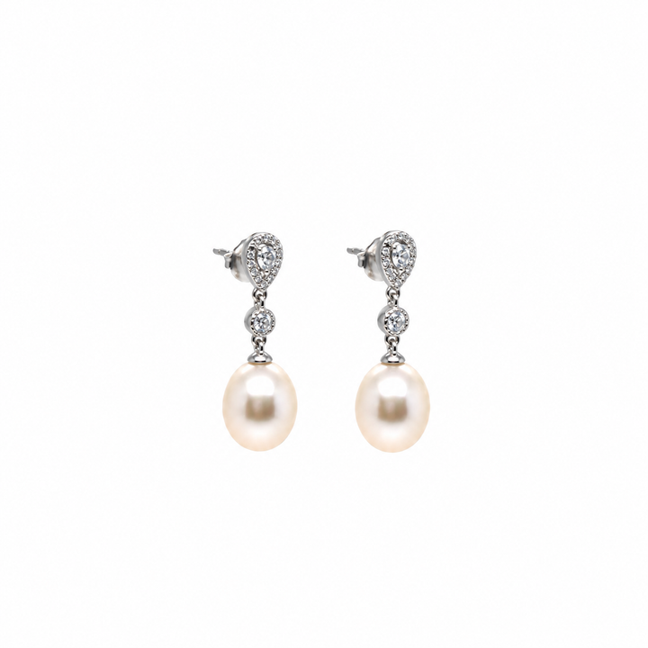 Pearl and  0.15 Ctw Lab Grown Diamond Earring in 925 Platinum Plated