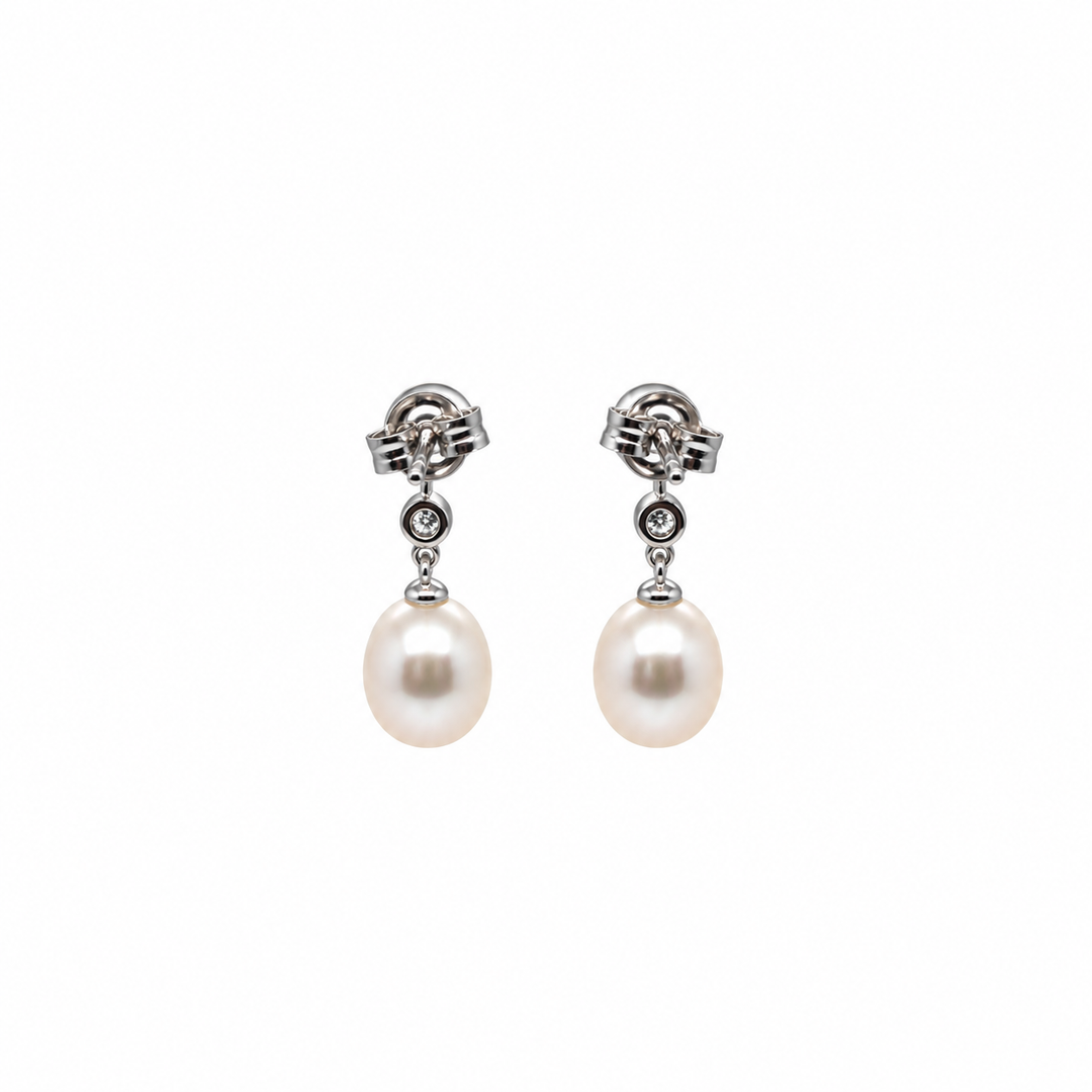 Pearl and  0.15 Ctw Lab Grown Diamond Earring in 925 Platinum Plated
