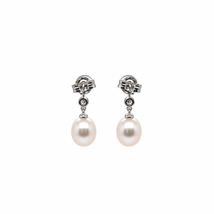 Pearl and  0.15 Ctw Lab Grown Diamond Earring in 925 Platinum Plated