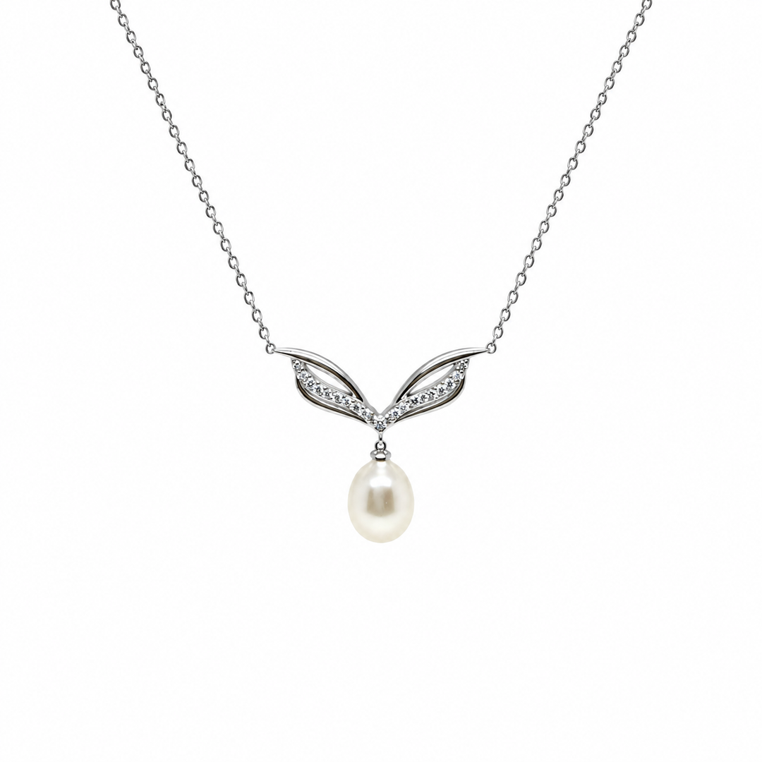 Pearl and  0.17 Ctw Lab Grown Diamond Necklace in 925 Platinum Plated