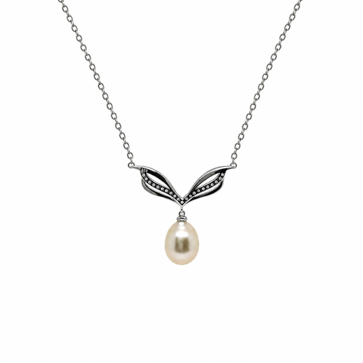 Pearl and  0.17 Ctw Lab Grown Diamond Necklace in 925 Platinum Plated