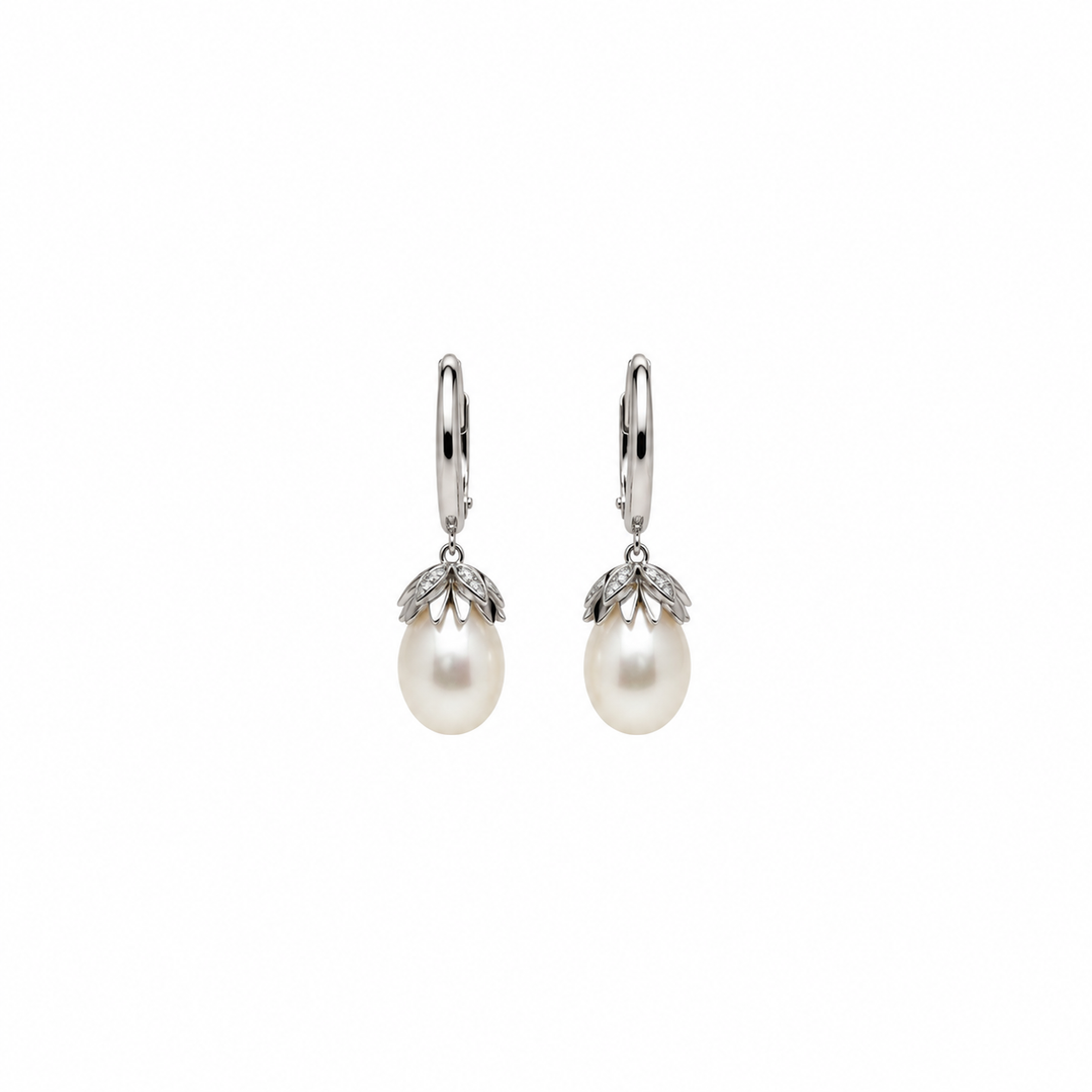 Pearl and  0.26 Ctw Lab Grown Diamond Earring in 925 Platinum Plated