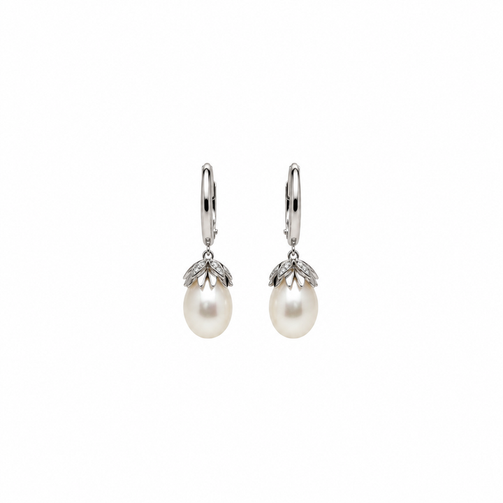 Pearl and  0.26 Ctw Lab Grown Diamond Earring in 925 Platinum Plated
