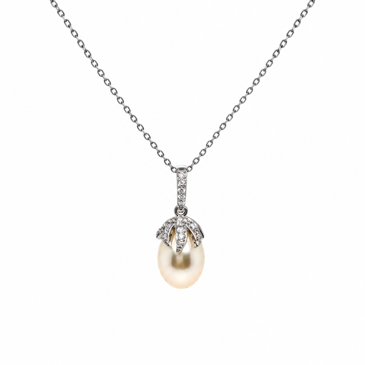 Pearl and  0.16 Ctw Lab Grown Diamond Pendant in 925 Platinum Plated