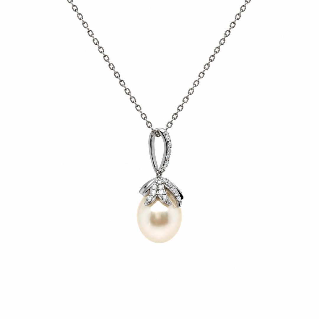 Pearl and  0.16 Ctw Lab Grown Diamond Pendant in 925 Platinum Plated