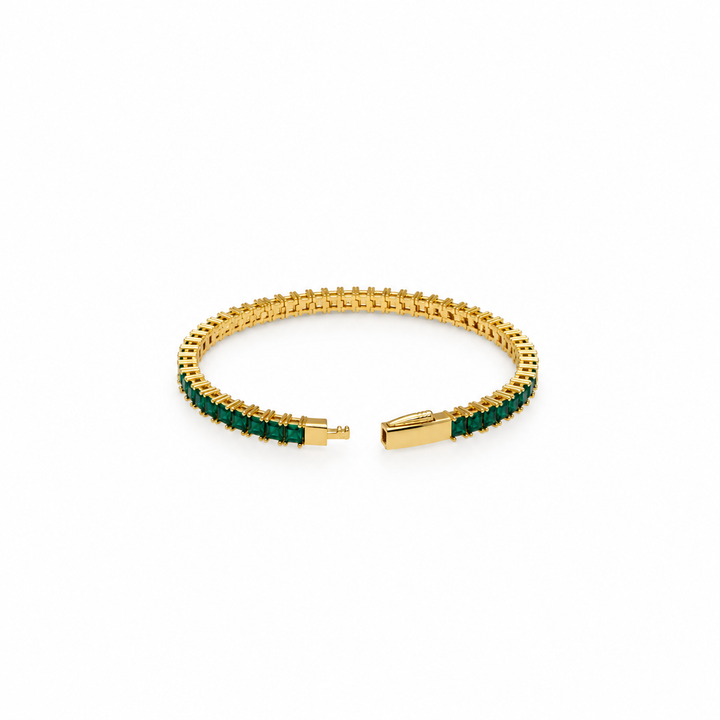 8.59 Ctw Green Zircon Flex Bangle in Brass Yellow Gold