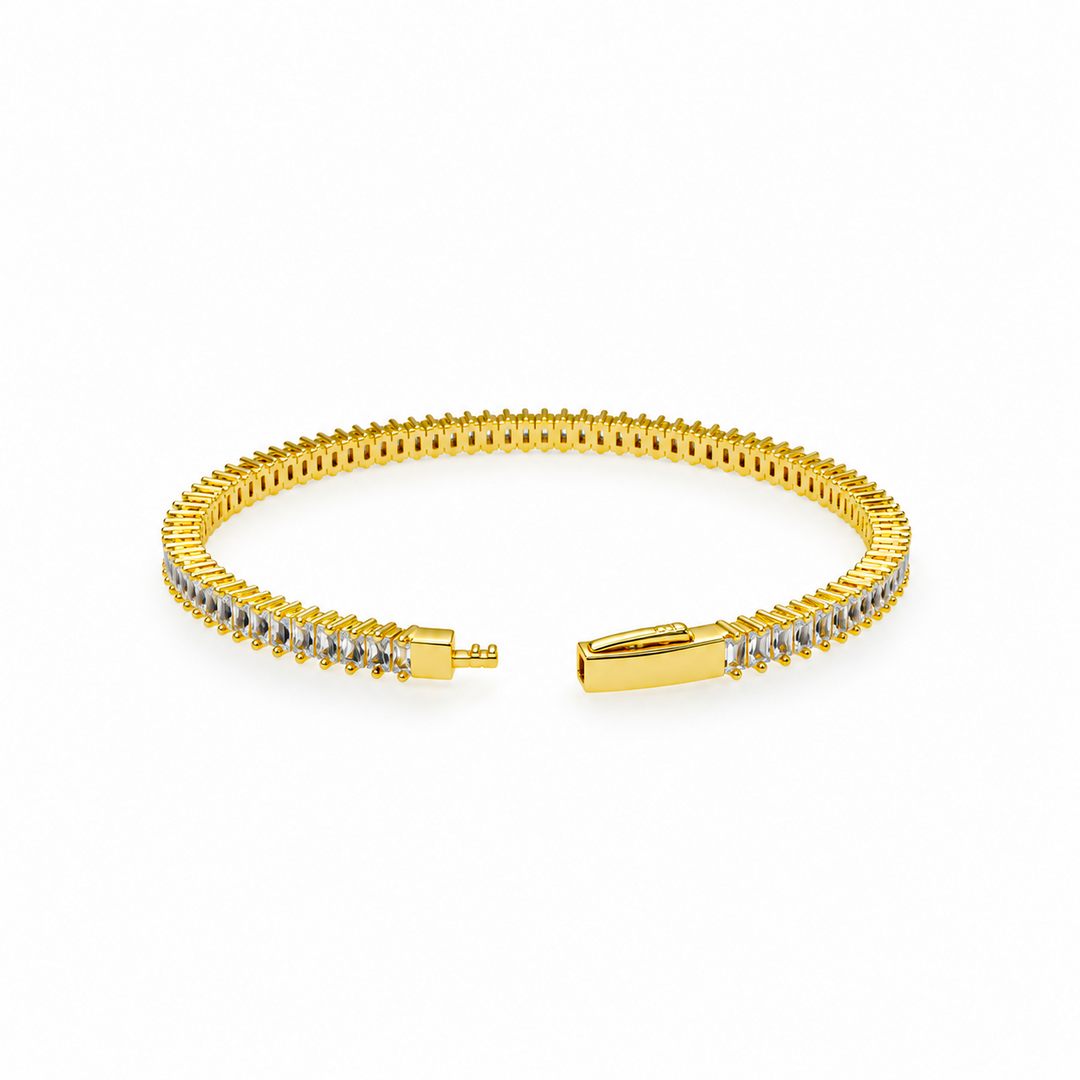 7.52 Ctw White Zircon Flex Bangle in Brass Yellow Gold