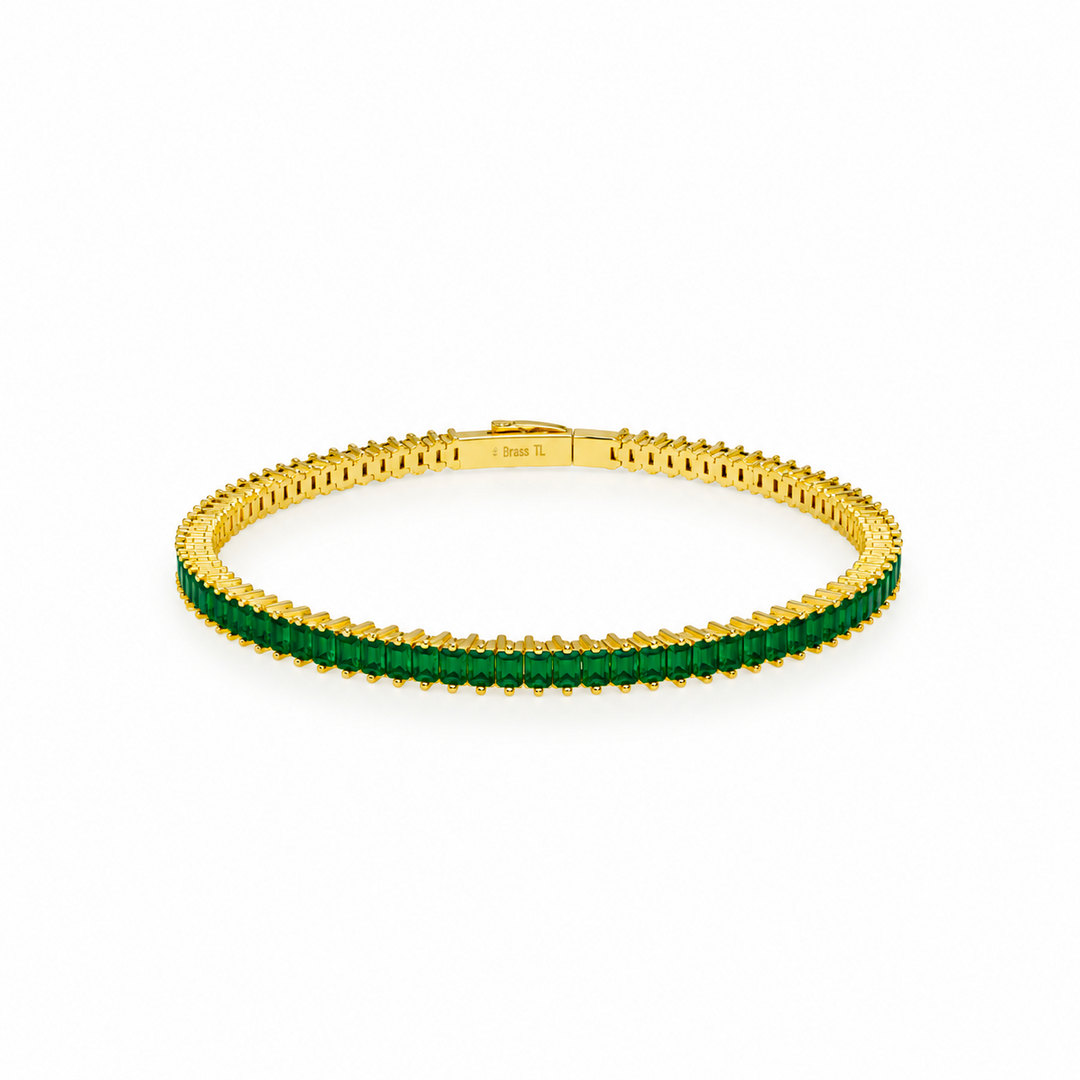 7.52 Ctw Green Zircon Flex Bangle in Brass Yellow Gold