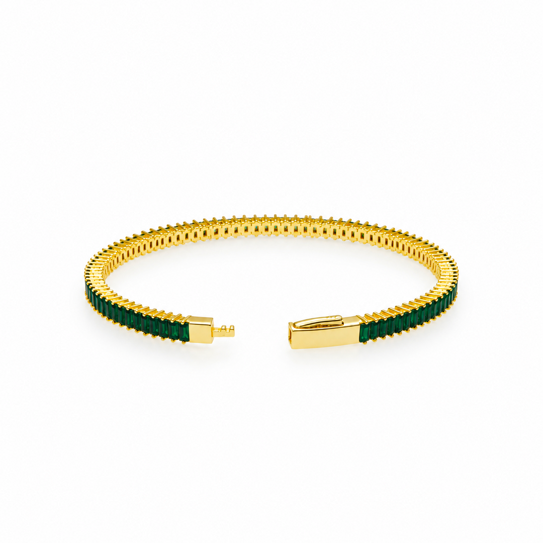 7.52 Ctw Green Zircon Flex Bangle in Brass Yellow Gold