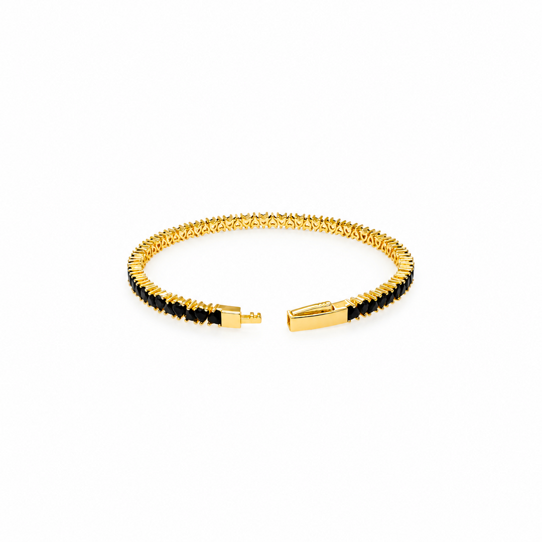 8.03 Ctw Black Spinel Flex Bangle in Brass Yellow Gold