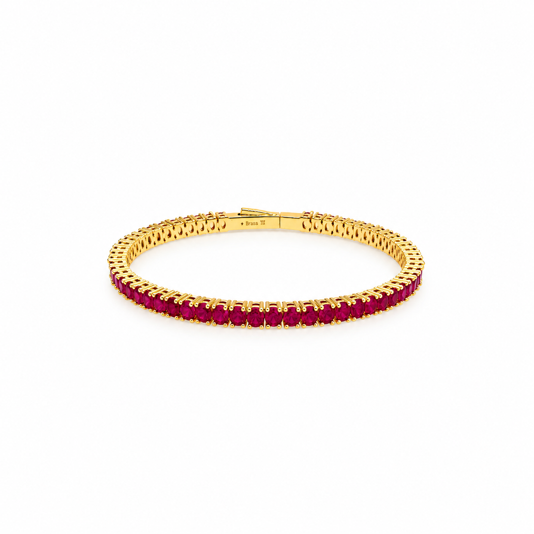 9.25 Ctw Red Zircon Flex Bangle in Brass Yellow Gold