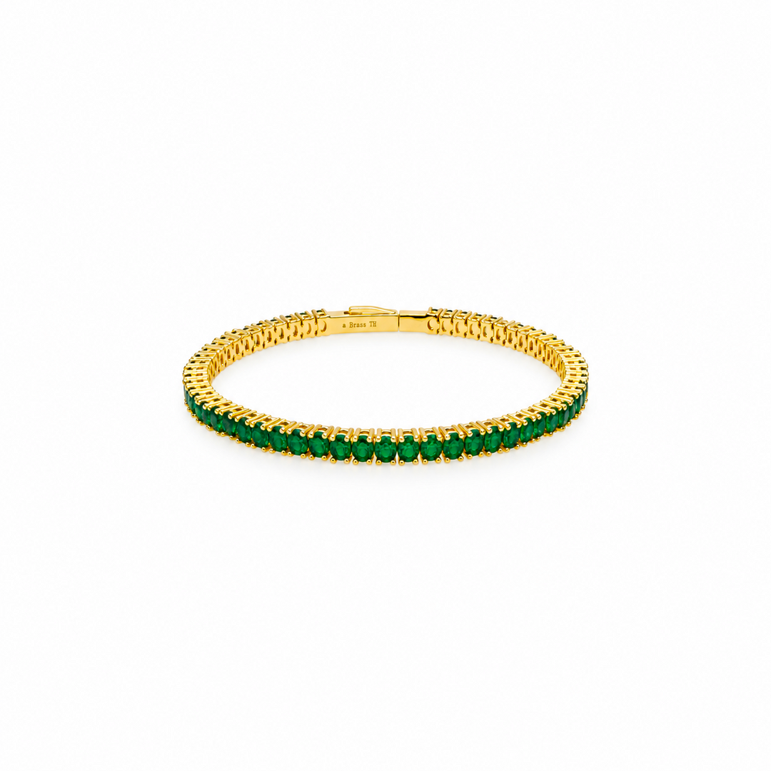 9.25 Ctw Green Zircon Flex Bangle in Brass Yellow Gold