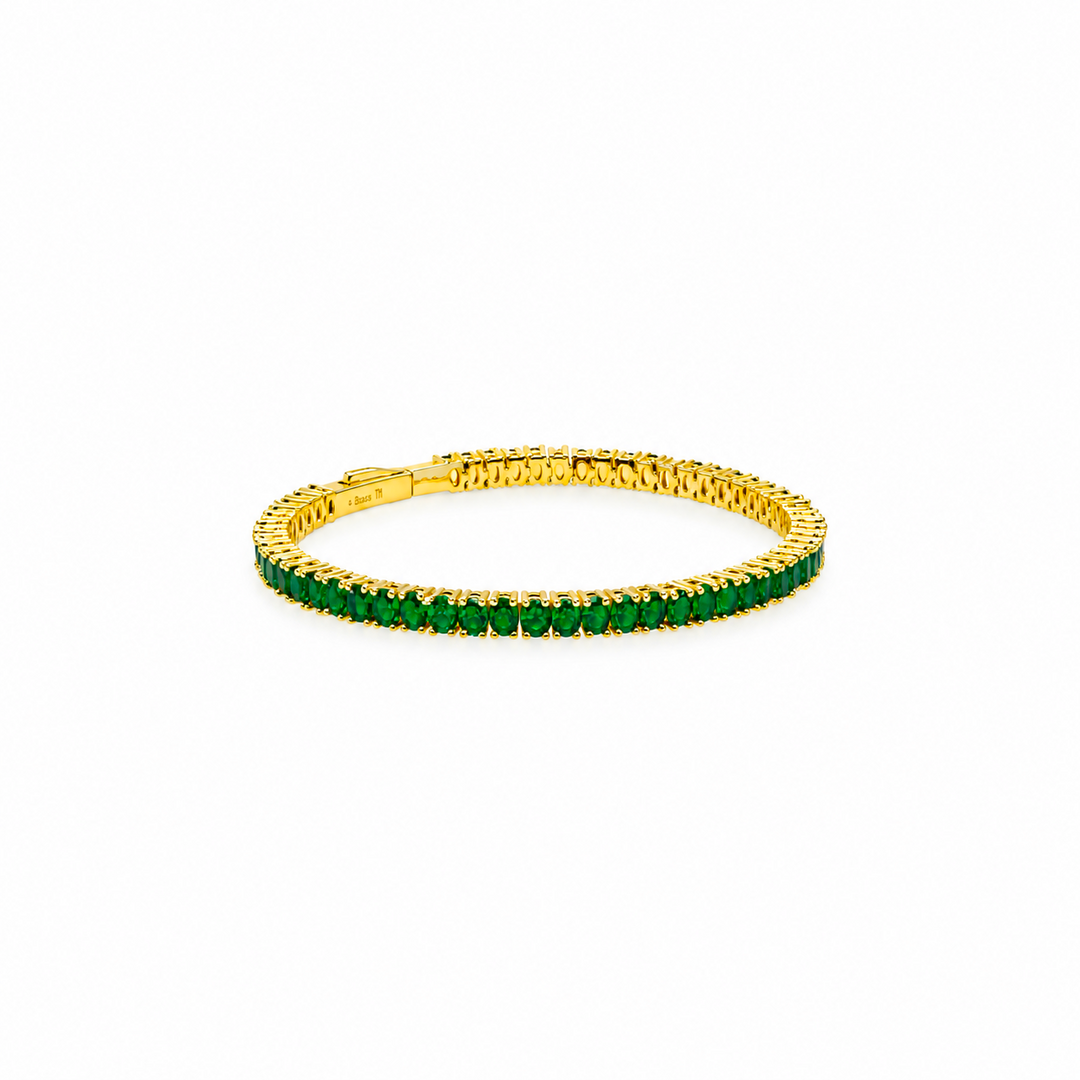 9.25 Ctw Green Zircon Flex Bangle in Brass Yellow Gold