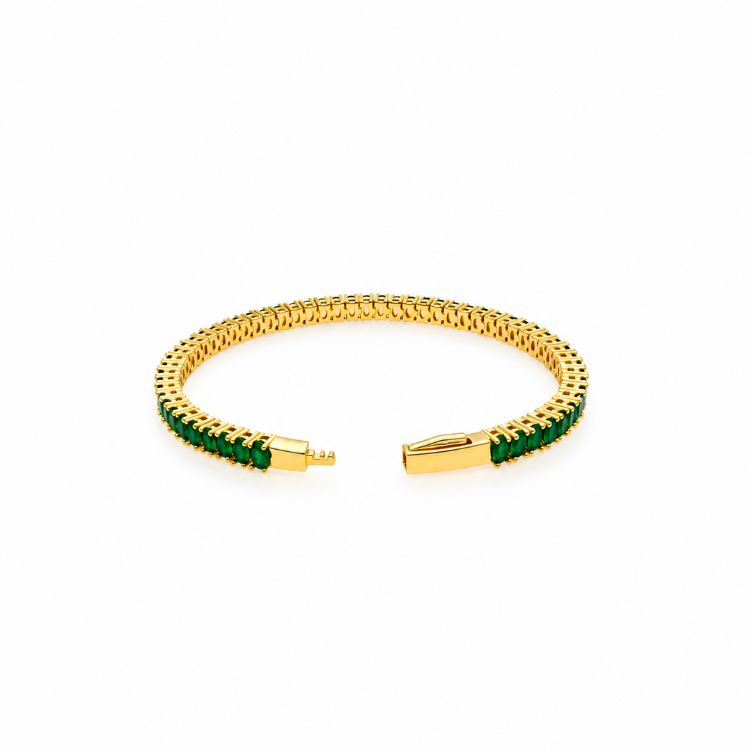 9.25 Ctw Green Zircon Flex Bangle in Brass Yellow Gold