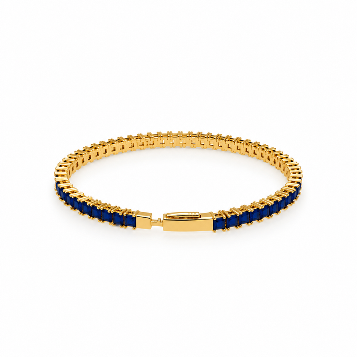 8.59 Ctw Blue Zircon Flex Bangle in Brass Yellow Gold