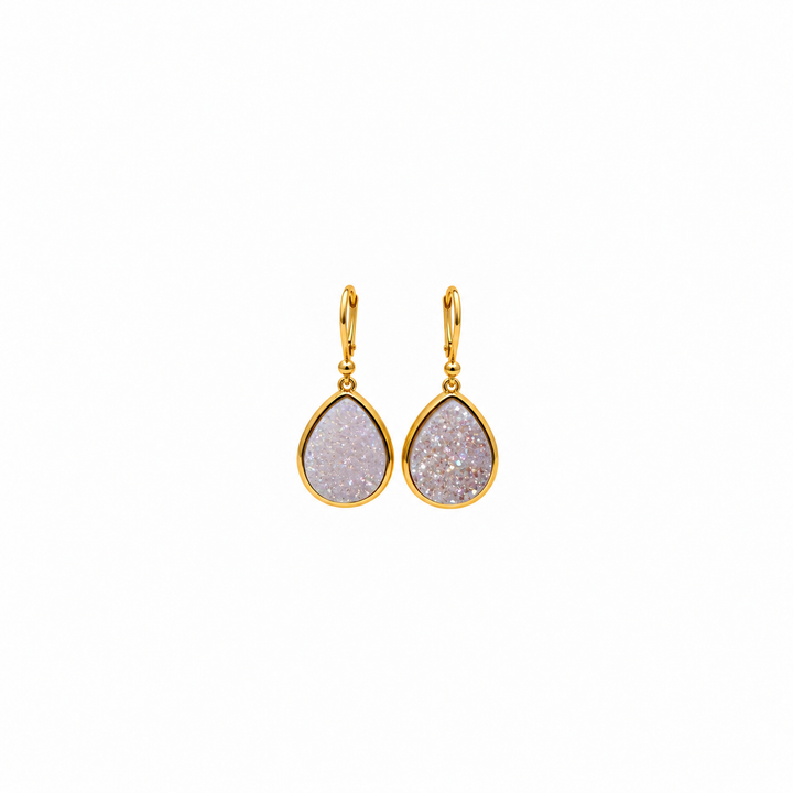 13.50 White Color Drusy Pear Shape Earring in Brass