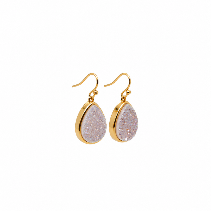 13.50 White Color Drusy Pear Shape Earring in Brass