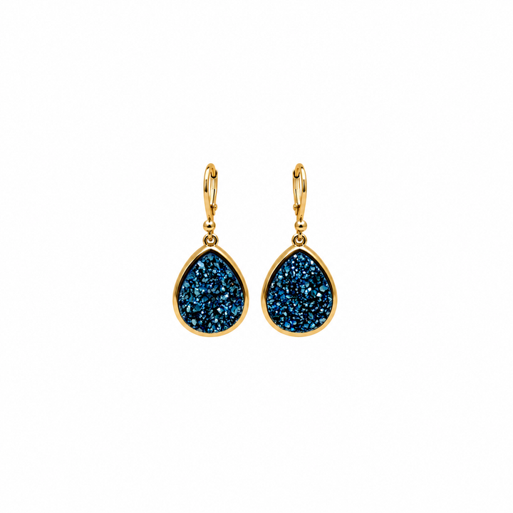 13.10 Blue Color Drusy Pear Shape Earring in Brass