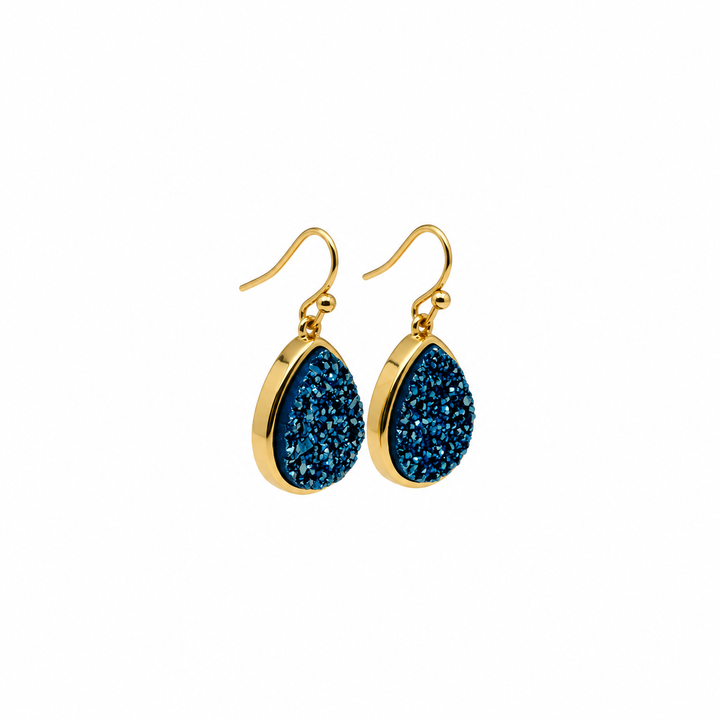 13.10 Blue Color Drusy Pear Shape Earring in Brass