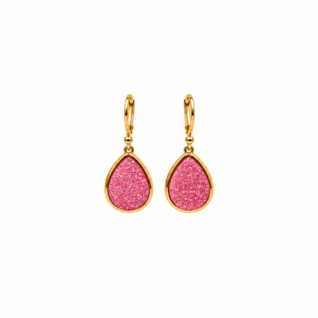 12.90 Pink Color Drusy Pear Shape Earring in Brass
