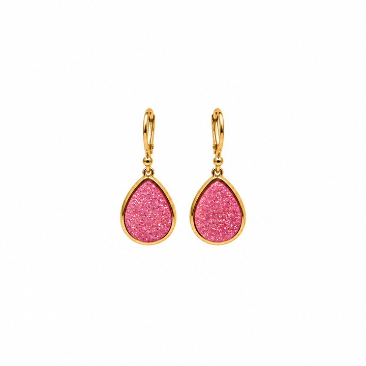 12.90 Pink Color Drusy Pear Shape Earring in Brass