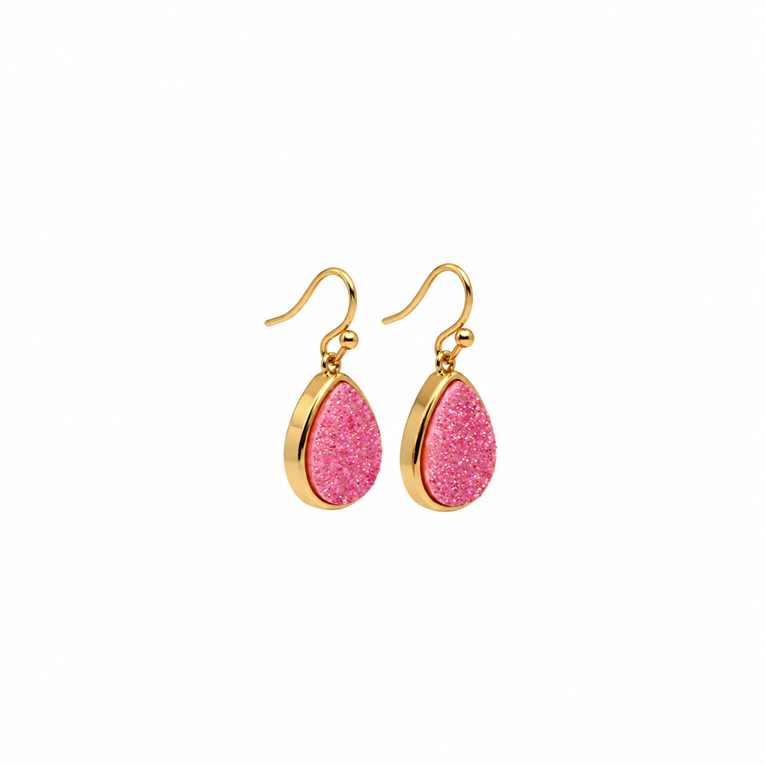 12.90 Pink Color Drusy Pear Shape Earring in Brass