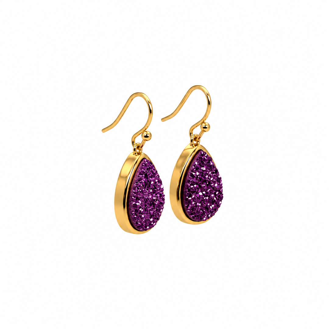 13.00 Purple Color Drusy Pear Shape Earring in Brass