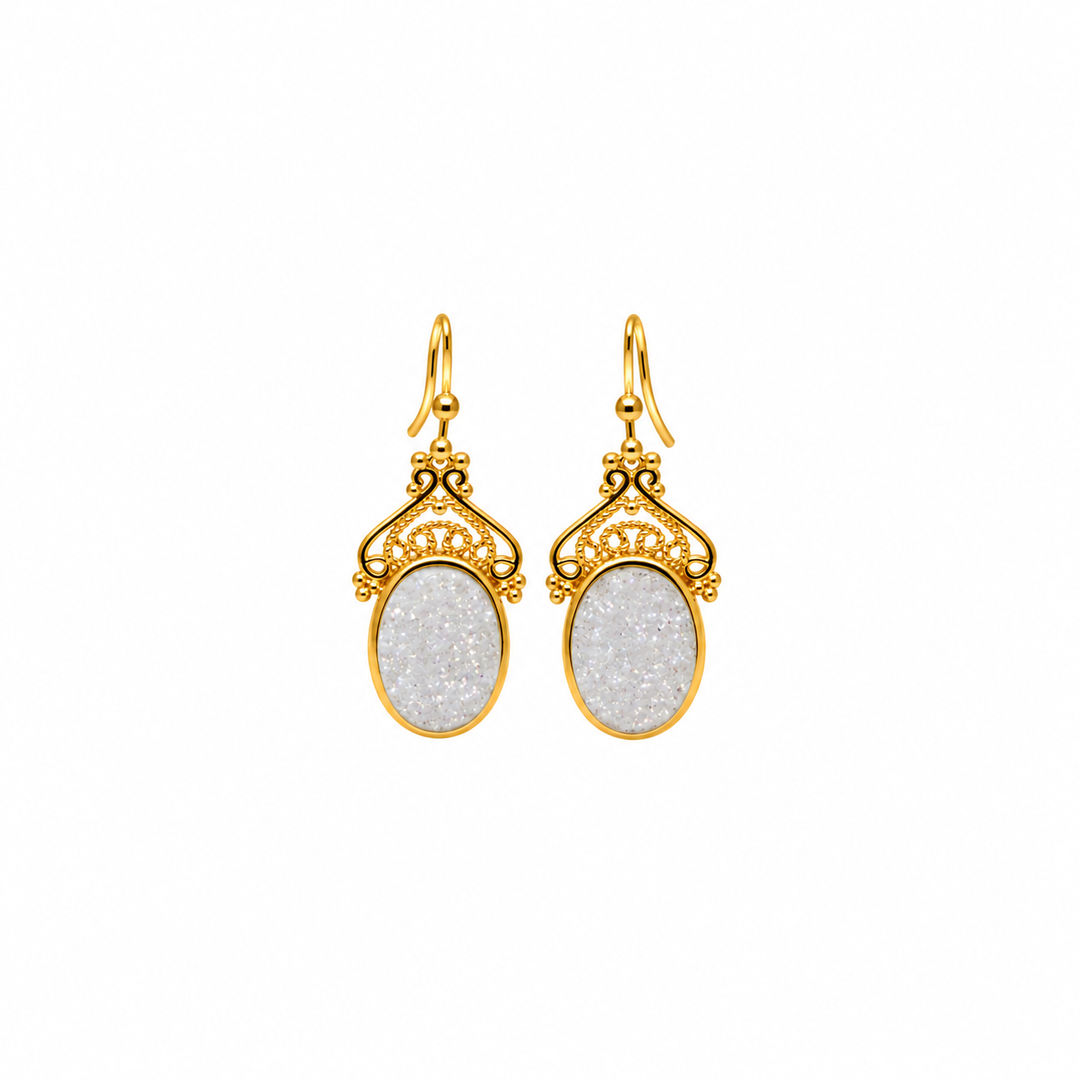 14.50  White Color Drusy Oval Shape Earring in Brass