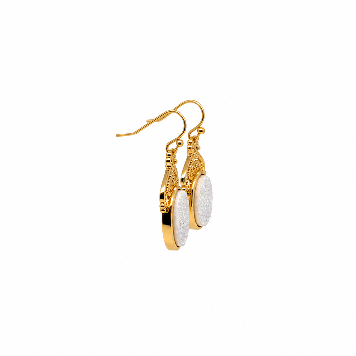 14.50  White Color Drusy Oval Shape Earring in Brass