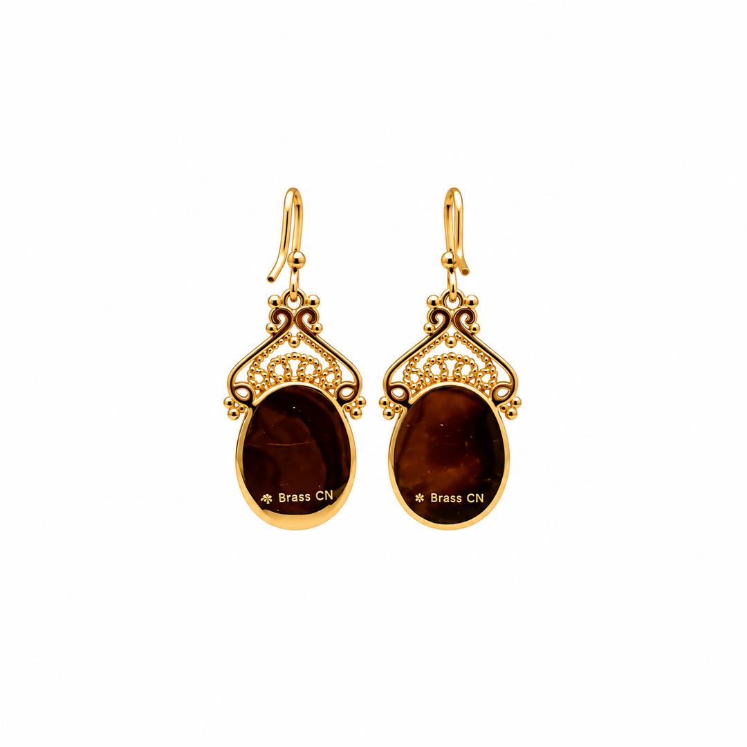14.40  Blue Color Drusy Oval Shape Earring in Brass